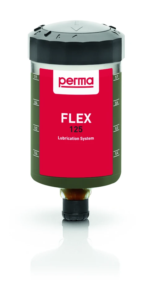 Eine perma FLEX Kartusche gefüllt mit braunem Fett und mit einem rotem Label