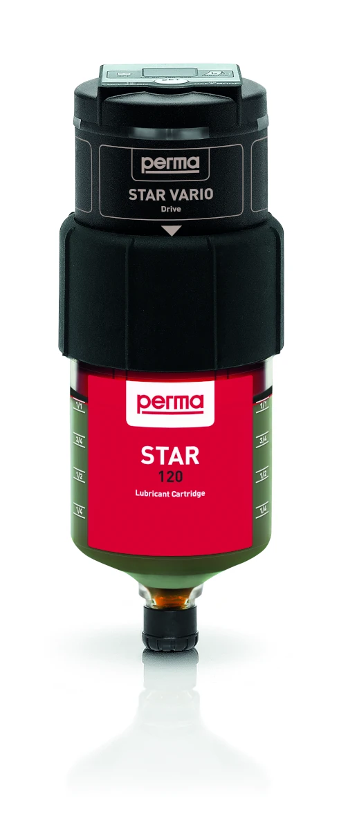 Eine perma STAR Kartusche gefüllt mit braunem Fett und mit einem rotem Label